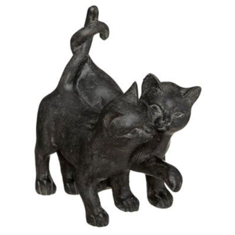Statuette Déco "Couple Chatons" 15cm Noir