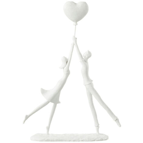 Statuette Déco "Couple Debout Cœur" 36cm Blanc