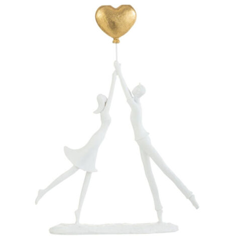 Statuette Déco Couple Debout "Cœur" 37cm Blanc