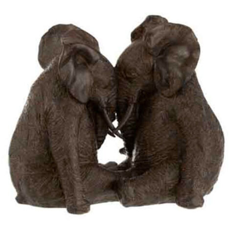 Statuette Déco "Couple d'Éléphants" 25cm Marron