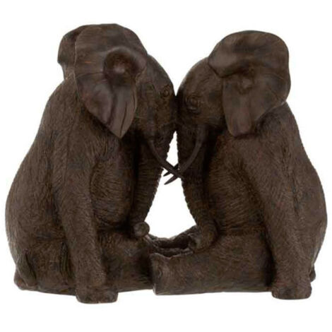Statuette Déco "Couple d'Éléphants" 38cm Marron