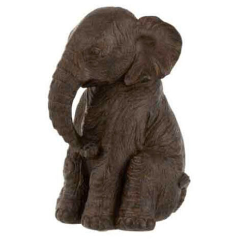 Statuette Déco "Éléphant Assis" 23cm Marron