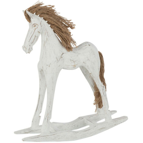 Statuette Déco en Bois "Cheval à Bascule" 35cm Blanc
