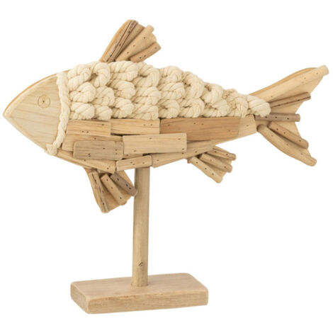 Statuette Déco en Bois sur Pied "Poisson" 40cm Naturel