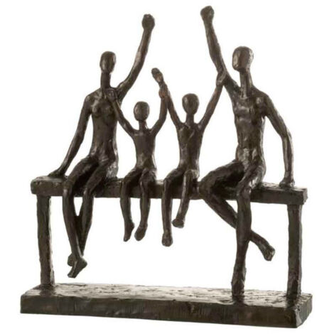 Statuette Déco "Famille sur Banc" 34cm Marron