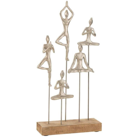 Statuette Déco "Femmes Yoga" 52cm Argent & Beige