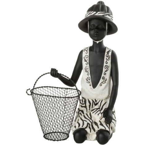 Statuette Déco "Garçon Panier" 28cm Noir