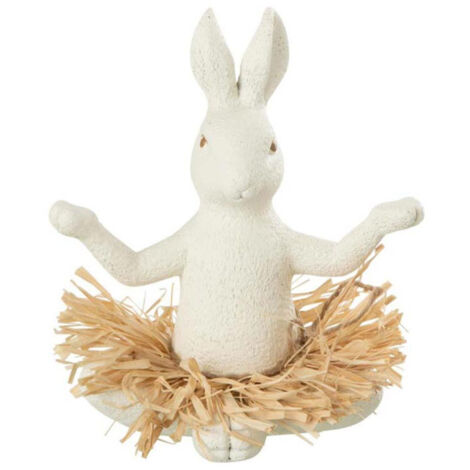 Statuette Déco "Lapin Assis Yoga" 21cm Blanc