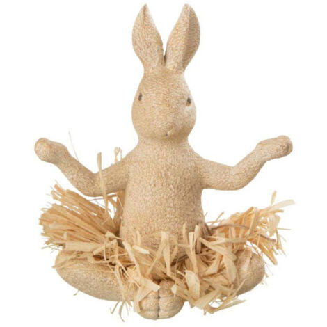 Statuette Déco "Lapin Assis Yoga" 21cm Naturel