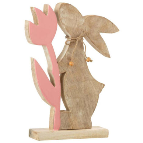Statuette Déco "Lapin Fleur" 27cm Rose & Beige