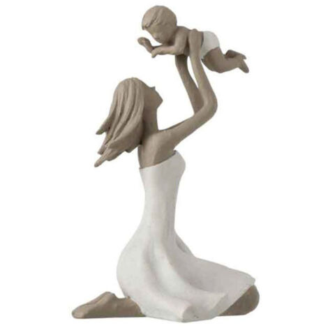 Statuette Déco "Maman avec Enfant" 18cm Blanc