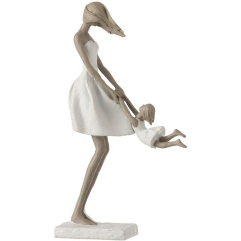 Statuette Déco "Mère avec sa Fille" 31cm Blanc