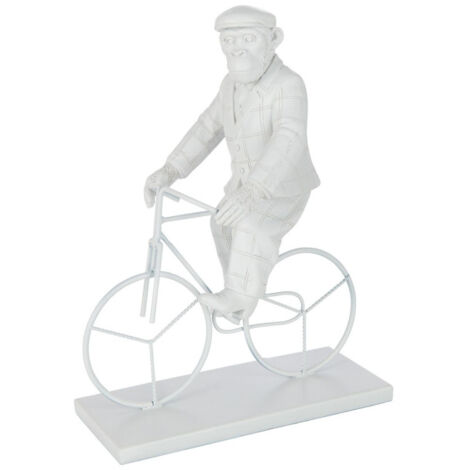 Statuette Déco "Singe Vélo" 33cm Blanc