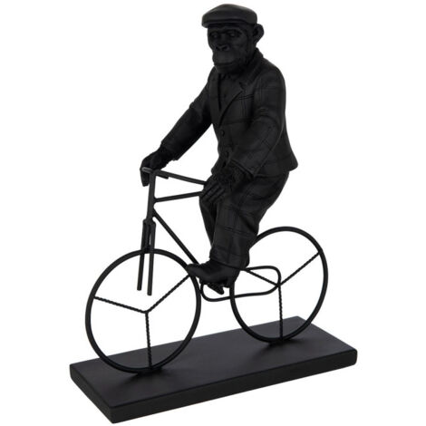 Statuette Déco "Singe Vélo" 33cm Noir