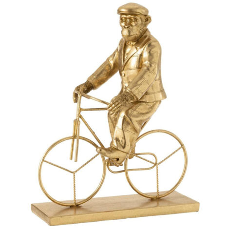 Statuette Déco "Singe Vélo" 35cm Or
