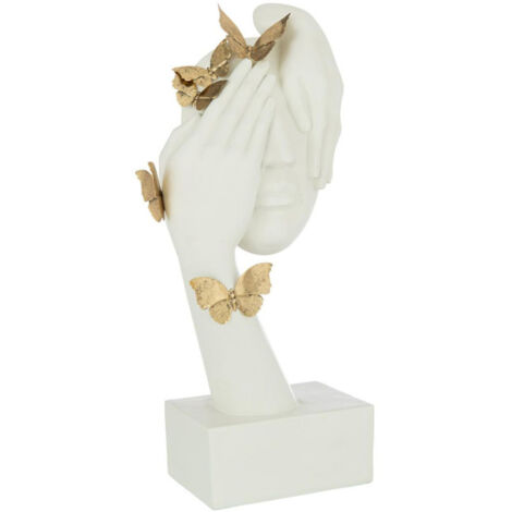 Statuette Déco Visage "Papillons" 54cm Blanc