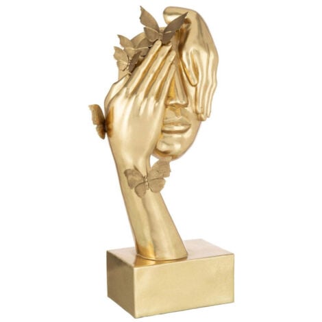 Statuette Déco Visage "Papillons" 54cm Or