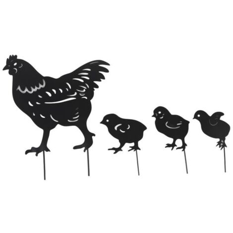 Statuette Décoration de jardin en métal - Silhouette de poule - Design mignon - Durable
