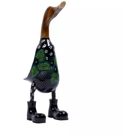 Statuette décorative 40 cm canard maillot fleuri bois de teck - DAFLY