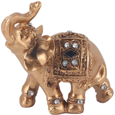 Statuette Élégante Dorée Éléphant Porte-Bonheur, Décor Intérieur Feng Shui (9x9 cm)