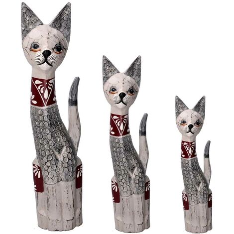 Statuette en bois de chat gris 60/80/100 cm