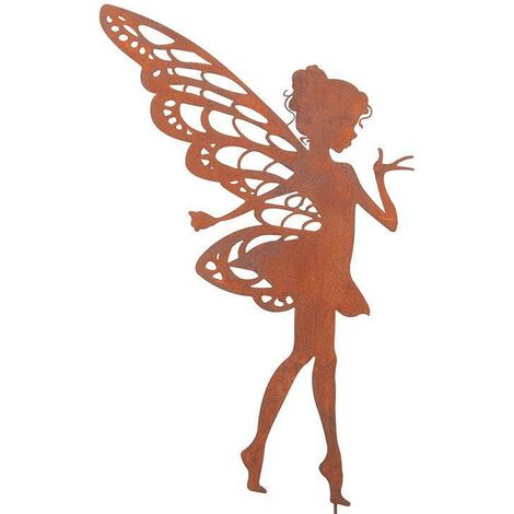 Statuette Fée en métal rouillé, Pique de Jardin, Figurine décorative, Elfe sur bâton,décoration Fleur（30cm） 13Treize