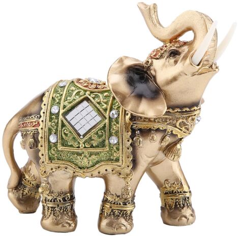 Statuette Feng Shui Éléphant Vert Porte-Bonheur, Décoration Maison Cadeau Chance et Richesse (Grande Taille)