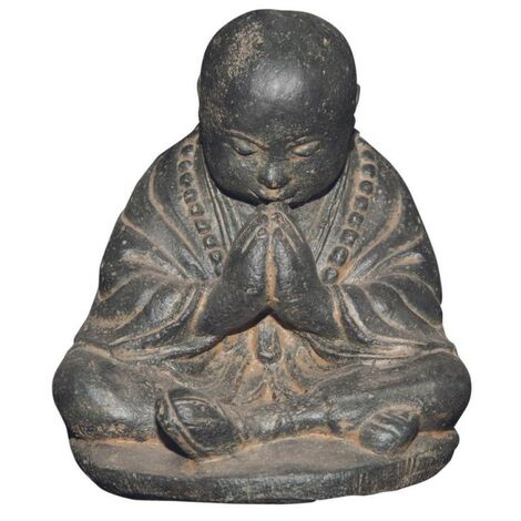 Statuette jardin moine assis 20 cm - Gris 20 cm