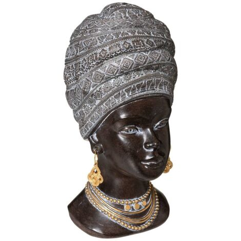 Statuette Kopf einer afrikanischen Frau - schwarz - H27 -5 cm