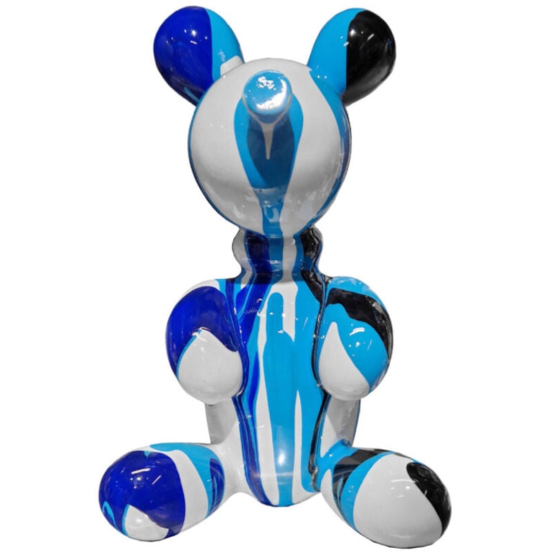 Statuette nounours balloon blanc noir et bleu H17 cm - LOTSO DRIPS 01
