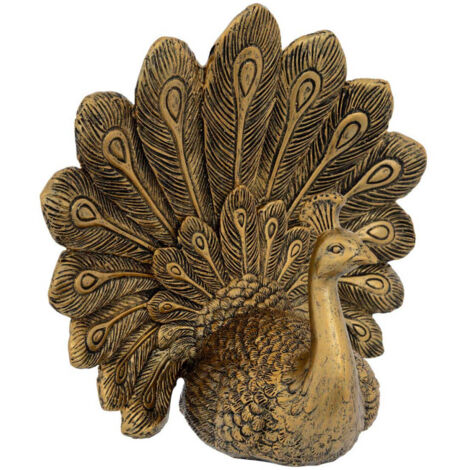 Statuette Oiseau Paon en Résine "Wild Romance" 27cm Doré