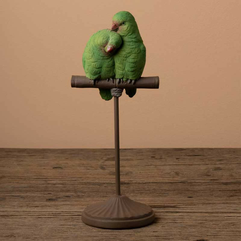 Statuette piones sur perchoir 10x9x24cm