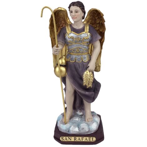 Statuette religieuse de saint Raphaël en résine dorée et argentée - NEUVE