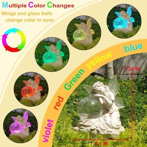 Statuette solari da giardino a forma di elfo - Decorazione da giardino per esterni - Luce solare per esterni - Sfera RGB - Cambio colore - Luci solari per esterni - Regalo