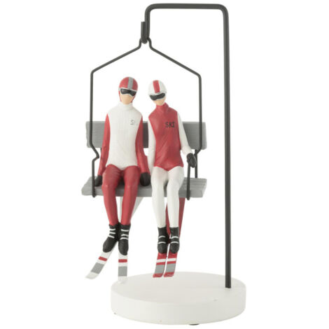 Statuette Télésiège Ski "Couple" 34cm Rouge & Blanc