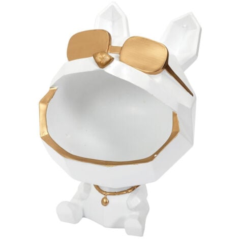 Statuette & Vide-Poche "Chien à Lunettes" 23cm Blanc