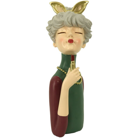 Statuina Donna in Resina con rossetto verde cm 16,5x12xh32