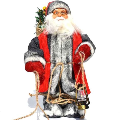 Statuine di Babbo Natale da 12 pollici, bambola di Babbo Natale in piedi con sacchetto regalo, decorazione natalizia alta 30 cm per casa e negozio (grigio)