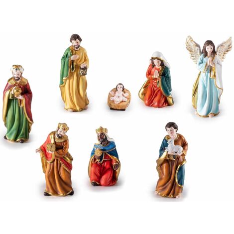 Statuine per il Presepe in Resina Dorata - Set da 8 Personaggi Natività