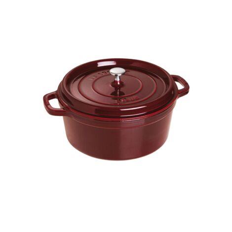 STAUB- Cocotte en Fonte Émaillée avec Couvercle, Tous feux dont induction, 5 à 7 personnes, Ronde, 28 cm, 6,70 L, 7,7 kg, Grenadine