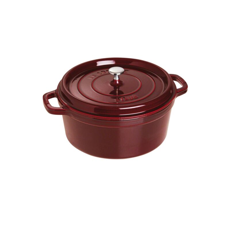 Staub- Cocotte En Fonte Émaillée Avec Couvercle, Tous Feux Dont Induction, 5 À 7 Personnes, Ronde, 28 Cm, 6,70 L, 7,7 Kg, Grenadine