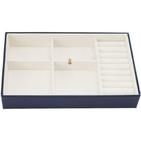 Staubdichte Schmuckaufbewahrungsbox aus PU-Leder mit transparentem Deckel für Ohrringe, Halsketten und Armbänder – Marineblau