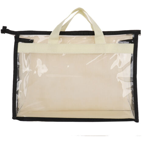 Staubschutzhülle für Handtasche mit Reißverschluss und Griff, atmungsaktives, transparentes PVC für die übersichtliche Aufbewahrung im Kleiderschrank, beige, Größe S