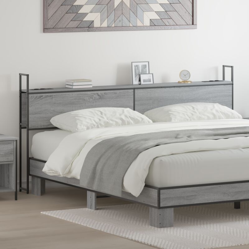 Stauraum-kopfteil Mit Kopfteil Grau Sonoma 180 Cm Holzwerkstoff Vidaxl