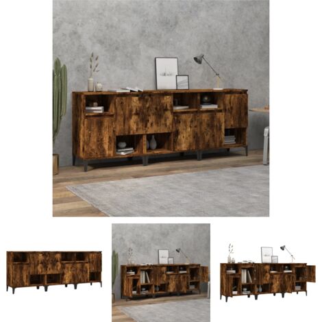 Stauraum - vidaXL Sideboards 3 Stk. Räuchereiche 60x35x70 cm Holzwerkstoff - Wandhalterung
