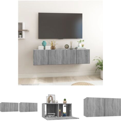 Stauraum - vidaXL TV-Schrankset 2 pcs Grau 60 x 30 x 30 cm Holzwerkstoff - Fernbedienung
