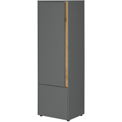 Stauraumschrank 157cm hoch, anthrazit mit Eiche, CRISP-61