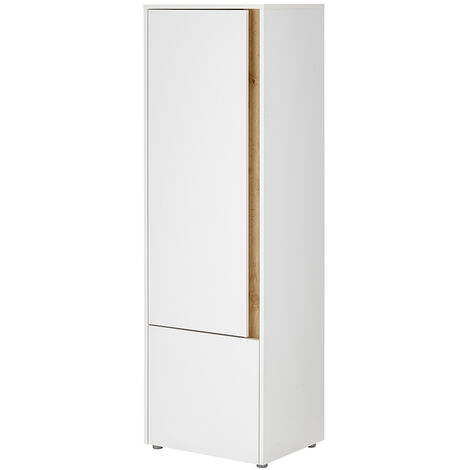 Stauraumschrank 157cm hoch, weiß mit Eiche, CRISP-61