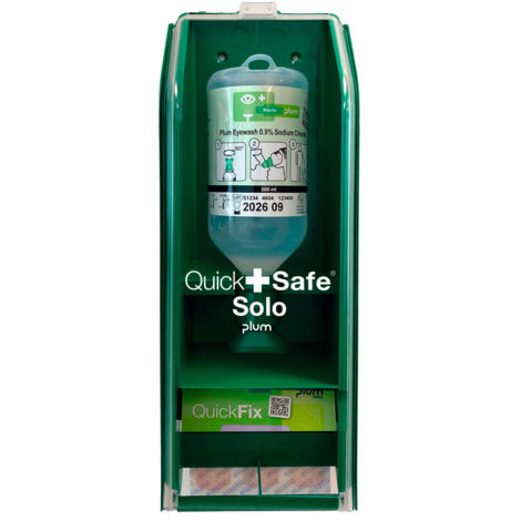 Stazione di risciacquo per occhi QuickSafe Solo 0,5l+ricambio cerotti B140mm
