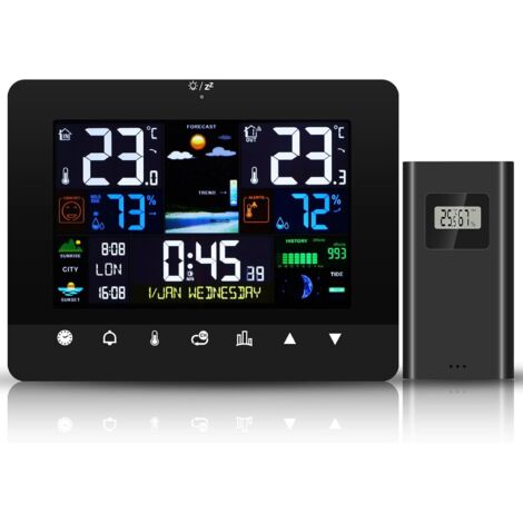 Stazione Meteo con Sensore Interno Esterno, Stazione Meteo Wireless Touch Multifunzione con Temperatura/Umidità/Pressione Atmosferica/Previsioni Meteo/Doppia Funzione